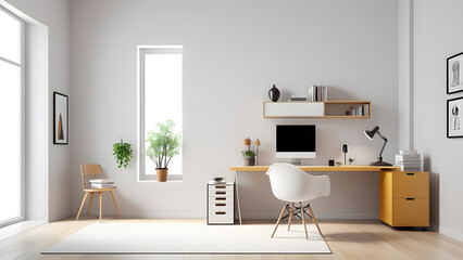 スモールオフィス、SOHO、リモート環境のイラスト、室内パース