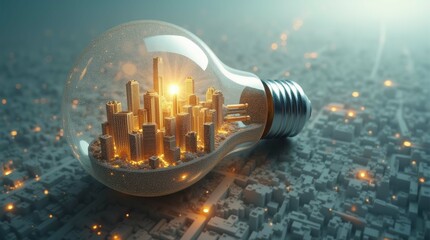 Lightbulb cityscape glowing urban skyline
