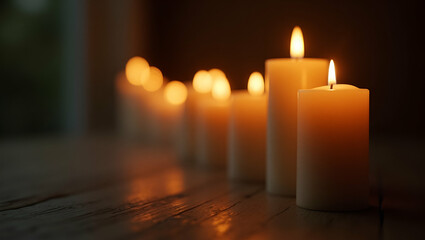 Serene Candlelit Ambiance for Memorial Day: Artistic Composition with Respectful Warmth and Empty Space for Text