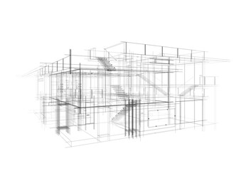 Architectural sketch of modern building 3d rendering