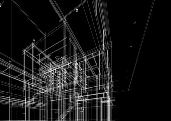 Architectural sketch of modern building 3d rendering