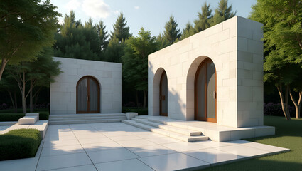 Obraz premium Majestic photostock image presenting a refined Memorial Day Memorial Site with artistic architectural elements and elegant composition for a solemn tribute in Photo Stock Concept and empty space on