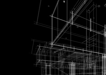 Architectural sketch of modern building 3d rendering
