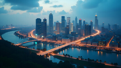 Obraz premium Urbanization & Globalization: Effects on Metropolitan Growth, Sustainable Infrastructure, International Market Connectivity & Integrated Urban Planning for Future Cities - Photo Stock Concept