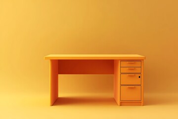 Modern Orange Desk Against a Solid Mustard Yellow Background