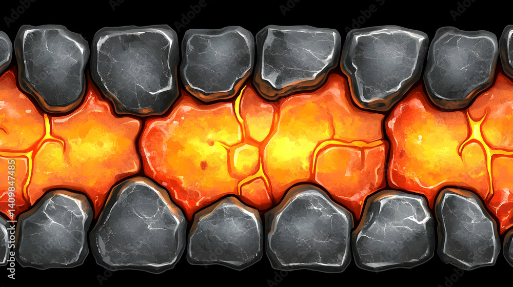 Poster seamless lava rock texture background with hot molten magma pattern for digital design element