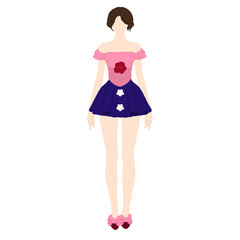 People Illustration - Young girl with pink and blue outfit