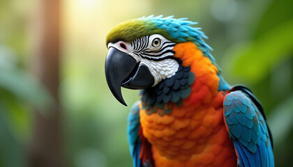 Obraz premium Colorful parrot displaying vibrant plumage in a lush green setting 