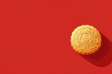 Elegant Mooncake on Red Background for Festive Celebration