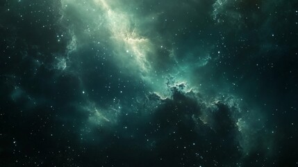 Emerald Nebula, cosmic dust clouds, starfield background, space exploration