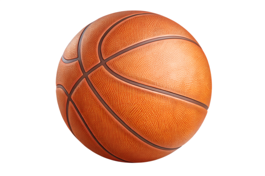 Classic orange basketball with texture, isolated on a clean white background. Great for sports posters, infographics, or school projects.