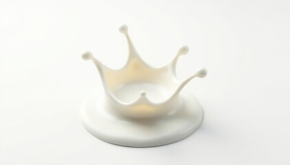 Single crown-shaped milk splash, pristine white backdrop , clean, marketing