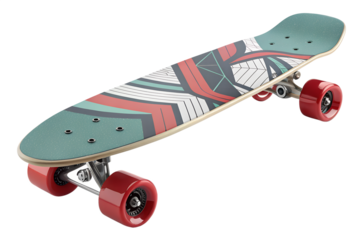 Modern skateboard with grip tape and wheels, isolated on transparent background. Perfect for youth culture, extreme sports, and street graphics.