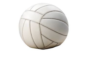 White volleyball with traditional stitching, isolated on white background. Useful for school designs, beach sport visuals, and fitness themes.