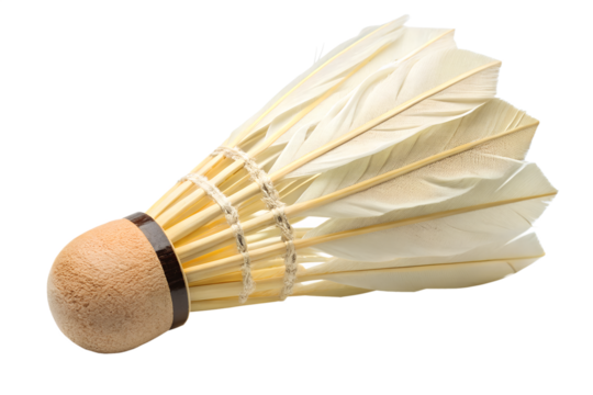 Classic feathered badminton shuttlecock, isolated on a clean white background. Ideal for sports materials, tournaments, or educational uses.