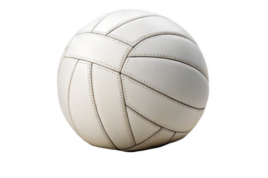 White volleyball with traditional stitching, isolated on white background. Useful for school designs, beach sport visuals, and fitness themes.
