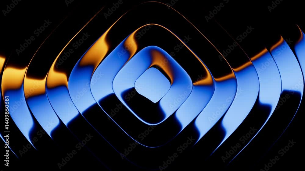 Poster looping 3d animation. abstract minimalist background with reflection. blue and yellow gradient trans