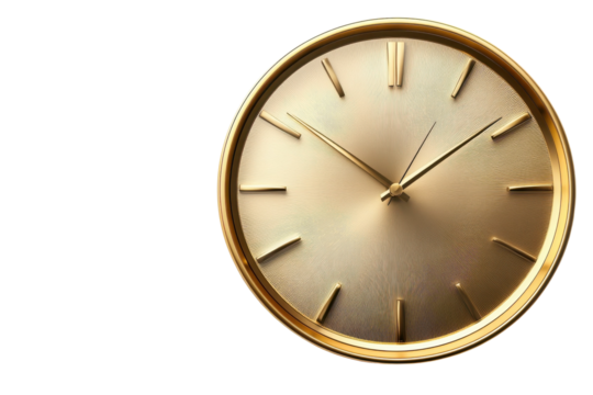 Elegant gold clock face timepiece luxury design against black background on transparent background