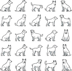 A visually appealing group of 100 pet and veterinary thin line icons, offering editable stroke options, designed as vector art on a white canvas, representing a wide range of pet species and veterinar