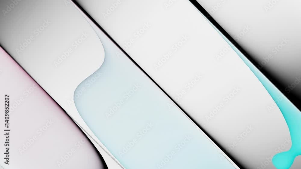 Poster motion of an abstract fluid shapes in soft color gradient. refracting bubbles in a ribbed glass effe