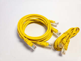 Three ethernet LAN cables. Isolated on white background.
