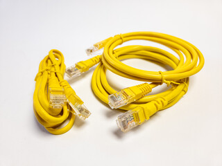 Three ethernet LAN cables. Isolated on white background.