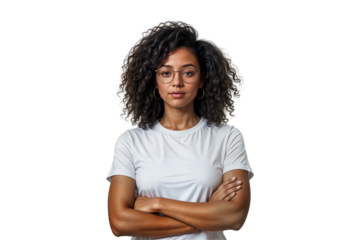 close up studio shot of beautiful young afro american woman model with curly dark hair looking at camera with charming cute smile while posing against png copy space wall for your content concept