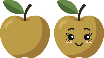 Yellow apple with kawaii eyes. Flat design vector illustration of yellow apple.