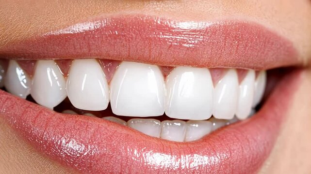 Capturing a close up of a flawless smile, showcasing healthy white teeth and glossy pink lips, embodying the essence of good oral hygiene and the art of cosmetic dentistry