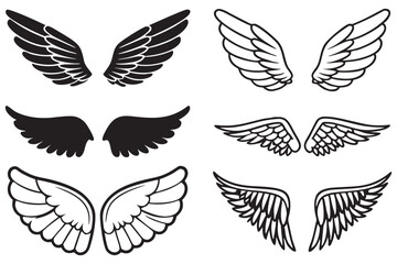 Fototapeta premium Angel Wings Vector Set , Black & White Wing Designs, Tattoo & Art Inspiration