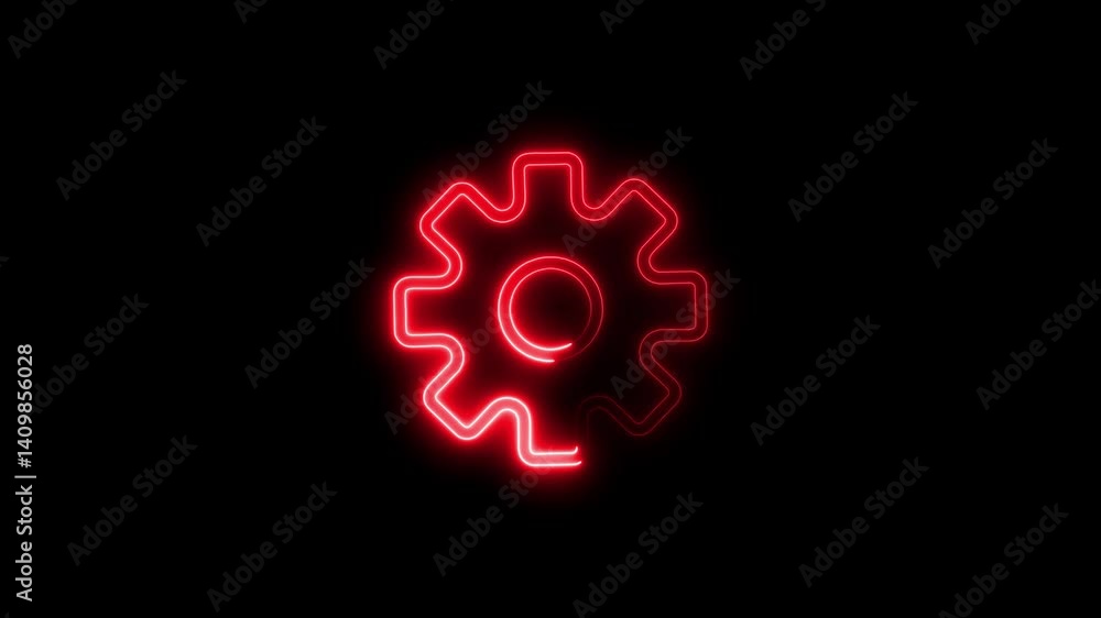 Poster glowing neon line setting icon with spinning gears icon animated. neon glowing green gear icon on da