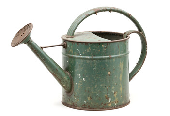 Vintage Green Metal Watering Can with Rustic Patina for Garden Décor