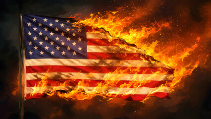 These images depict the American flag engulfed in flames.