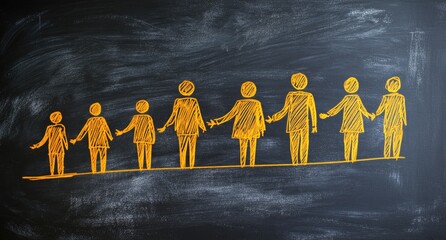 Chalkboard drawing of linked figures, representing family unity and growth