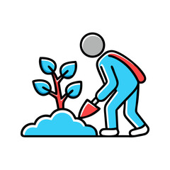 Fototapeta premium Person planting tree for environmental conservation.