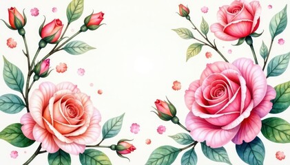 Delicate watercolor roses, intertwined leaves, soft pastel hues, botanical, pretty, delicate