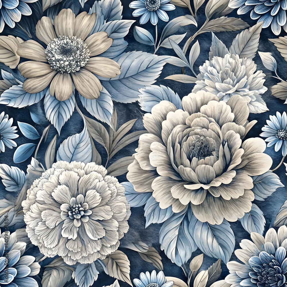 Poster monochrome floral pattern on graphite background seamless pattern with roses new 2025 trendy seamles