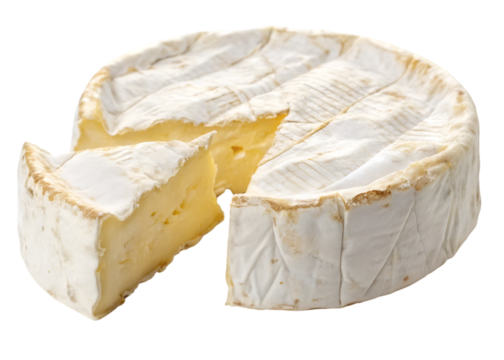 Round brie or camembert cheese isolated on a transparent background
