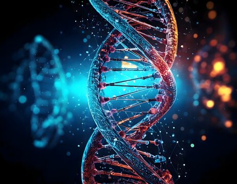 Dna Helix Structure Rotating with Science Tech Background