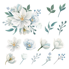 Elegant white flowers set isolated Wedding floral design