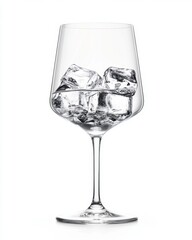 Crystal Clear Glass with Ice Cubes on White Background for Refreshment