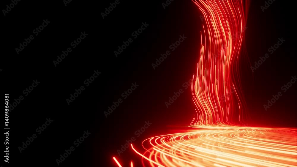 Poster cycled 3d animation. abstract futuristic background. ascending stream of curved lines, glowing in th