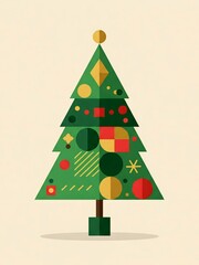 Flat illustration style product design of Christmas tree made of geometric shapes, flat holiday style