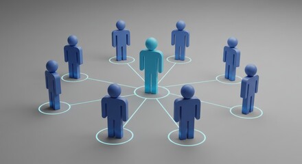 Group of blue figures connected by lines with one central figure highlighted.