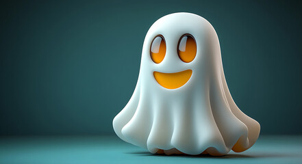 Obraz premium Cute Halloween Ghost Cartoon Character On Background Animated Render Isolated On White Background