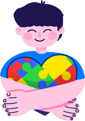 Autism Heart Girl and Boy Hug Autism Symbol Puzzle Heart. Kid embrace autism. Autism Awareness for kids.