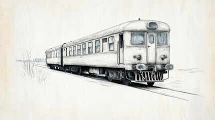 Fototapeta premium Vintage Train Sketch Black and White Railway Illustration