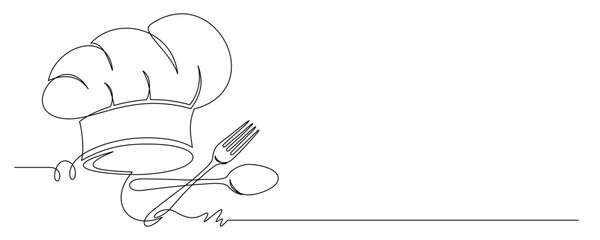 chef's hat and cutlery in one continuous line 2