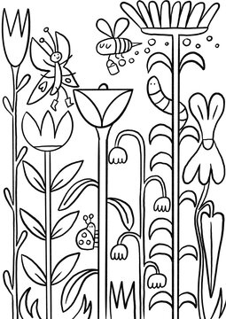 Flowers and Insects Graphic Illustration