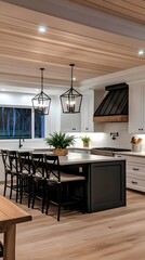 Cozy modern farmhouse with neutral interiors and warm lighting